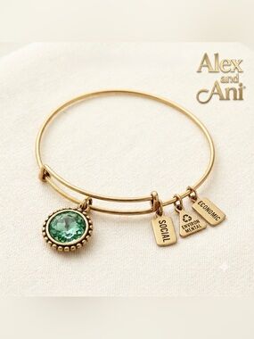 Alex and Ani Green Crystal Birthstone Bangle Gold Tone